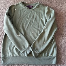 Gloria Vanderbilt Green Embroidered Floral Crewneck Size Small