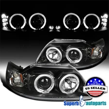 Fits 1999-2004 Ford Mustang Black Halo Projector Headlights LED Bar 99-04 Pair