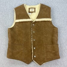 Vintage Trail Boss Western Vest Mens M Brown Cowhide Leather Sherpa 70s 80s