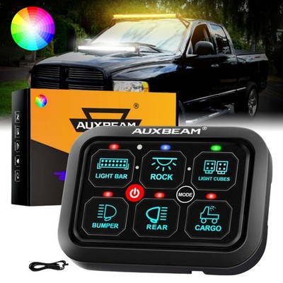 Auxbeam RGB 6 Gang LED Switch Panel Toggle Momentary Pulsed 12-24V For Dodge Ram