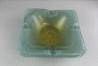 Vintage Murano Style Art Glass Ashtray Azure Blue Gold Fleck Heavy Square