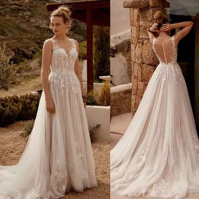 bohemian wedding dress ebay Bohemian A-line Appliques Bridal Dress Sweetheart Illusion Back Wedding  Gowns