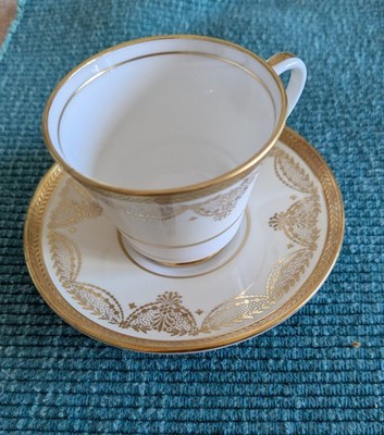 Aynsley Bone China Teacup & Saucer Trafalgar 177 Ivory Gold Excellent Condition