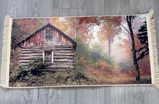 Hand-Knotted Wool & Silk | Autumn Cabin Scene | Wall Art Gift Idea
