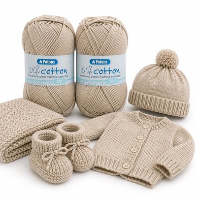 Patons Cotton DK Wolle Garn 100g Limestone Stricken Häkeln 100% Baumwolle