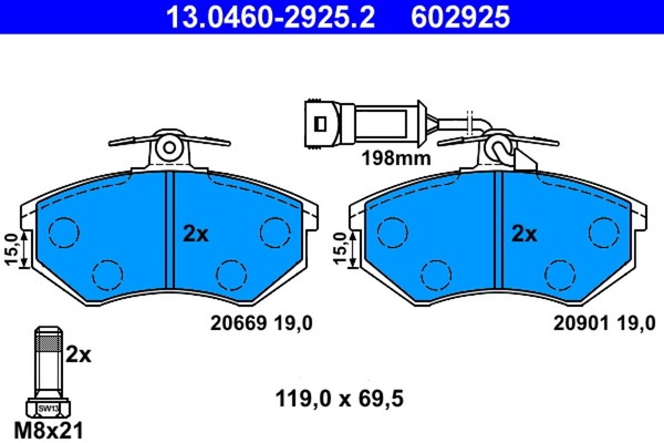 Bremsbelagsatz Scheibenbremse ATE 13.0460-2925.2 FüR Audi 80 200 100 Quattro B4-image