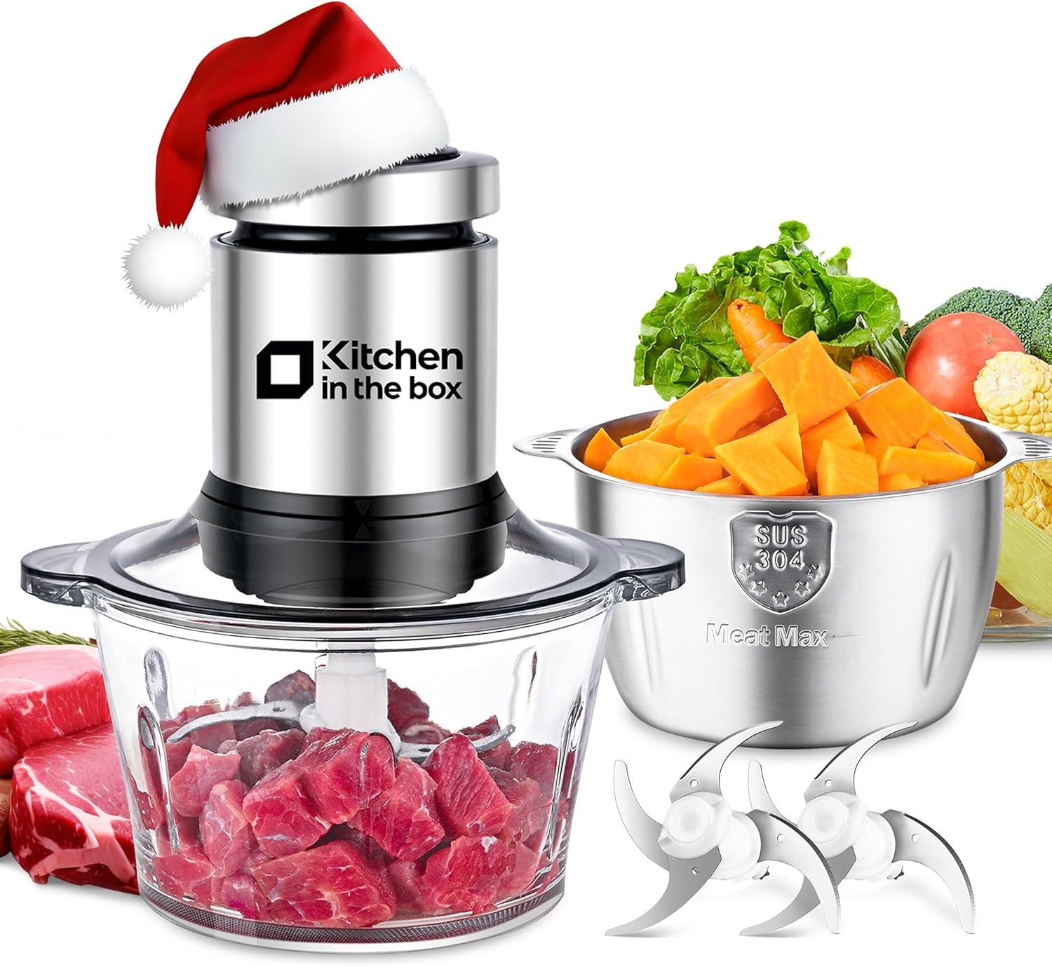 Mini Robot da Cucina 2L 2 Ciotole - Tritatutto Elettrico Salva Tempo