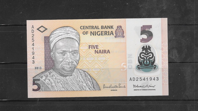 NIGERIA 2013 5 naira #38d  UNCIRCULATED-UNC   polymer BANKNOTE PAPER MONEY note