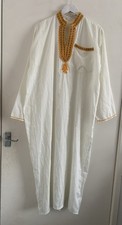 Men's Moroccan Thobe size 4 Large approx Islamic Clothing Long Sleeve Cream Gold