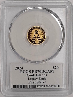 2024 Cook Islands $20 1/10 Oz Gold Legacy Eagle PCGS PR70DCAM 1st
