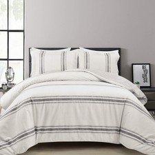 Lush Decor Farmhouse Stripe Reversible Cotton Duvet Cover Queen Size 3 Piece ...