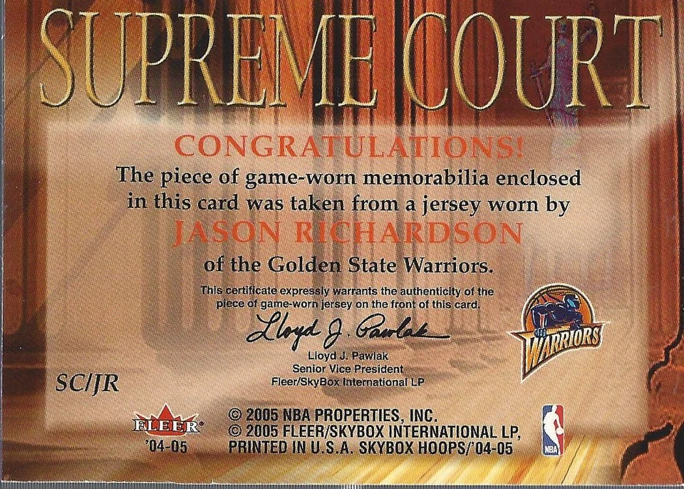 2004-05 Hoops Supreme Court Jerseys #JR Jason Richardson Jersey - BSK - Image 2 of 2