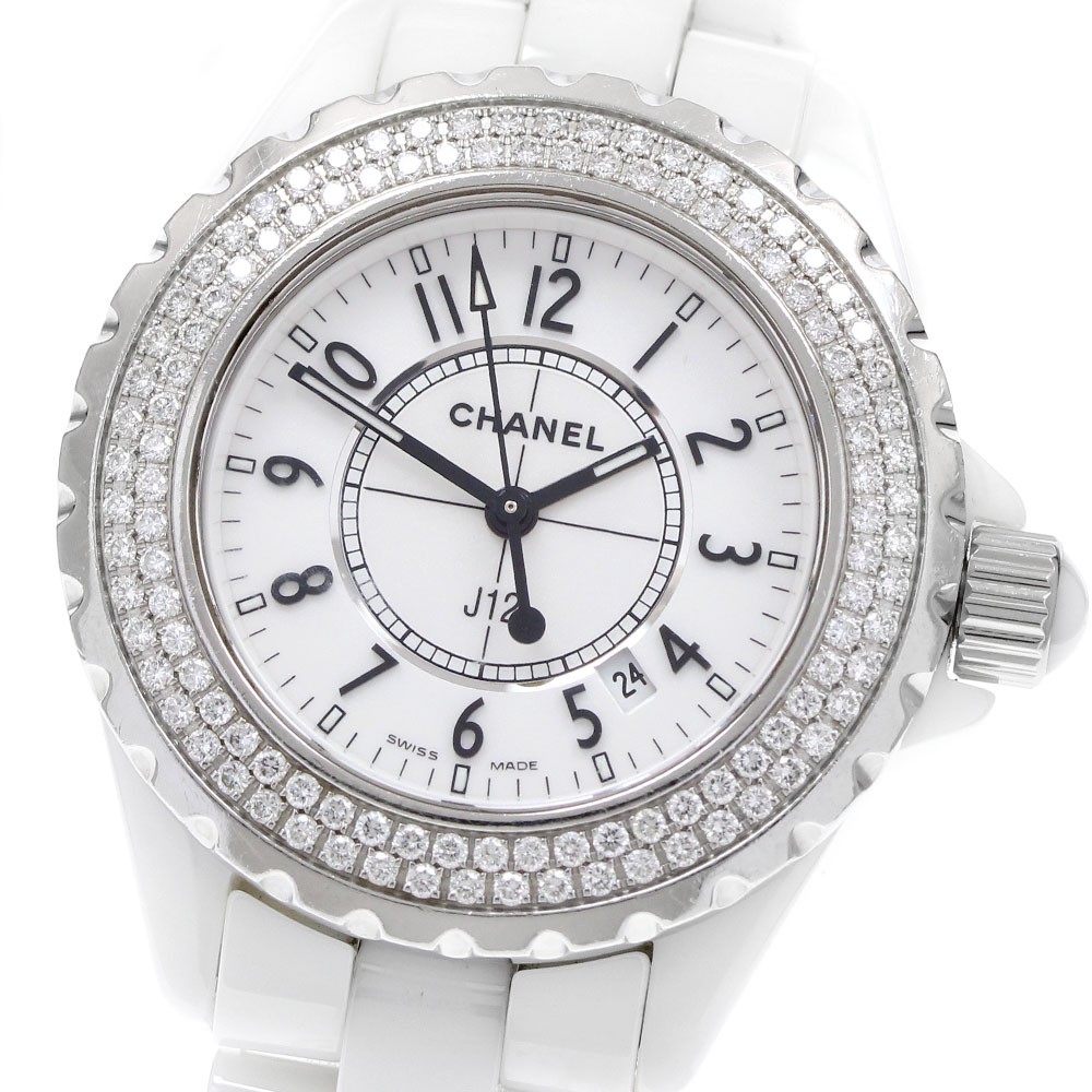 CHANEL J12 H0967 Diamond Bezel White Ceramic Quartz Ladies Watch_920531