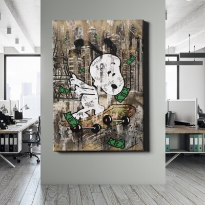  WANDBILD LEINWAND, ACRYLGLAS SNOOPY SKATEBOARD LUXUS POP ART WANDBILD PREMIUM