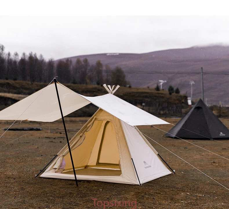 Indian Style Pyramid Tent Tarp Set Portable Outdoors Off White Set