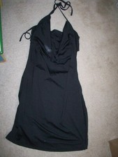 Halter Neck Backless Black Backless Cowl Neck Mini Tunic Dress Size 1, Bodycon