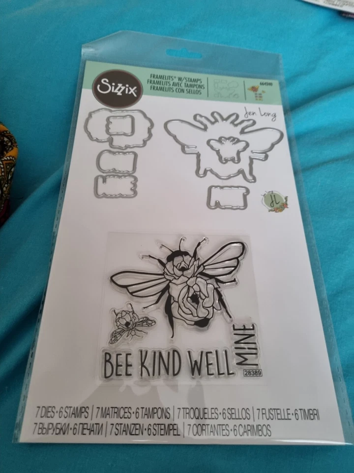 Sizzix Framelits with Stamps - 7 Dies, 6 Stamps; 664240 Bee Well by Jen Long