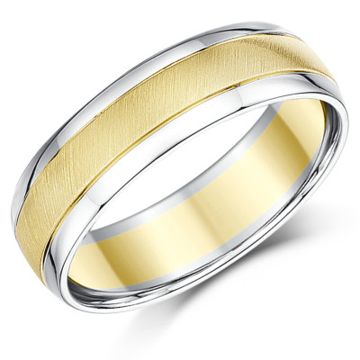 Zweifarbiger Ehering 9 kt Gelb- und Weißgold 5 mm, 6 mm Band