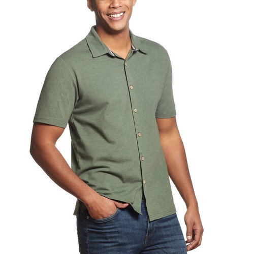 Pique Knit Button Up Shirt Rifle Green 