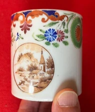 Antique Chinese Export Porcelain Tea Cup Coffee Can Sepia Church & Famille Rose