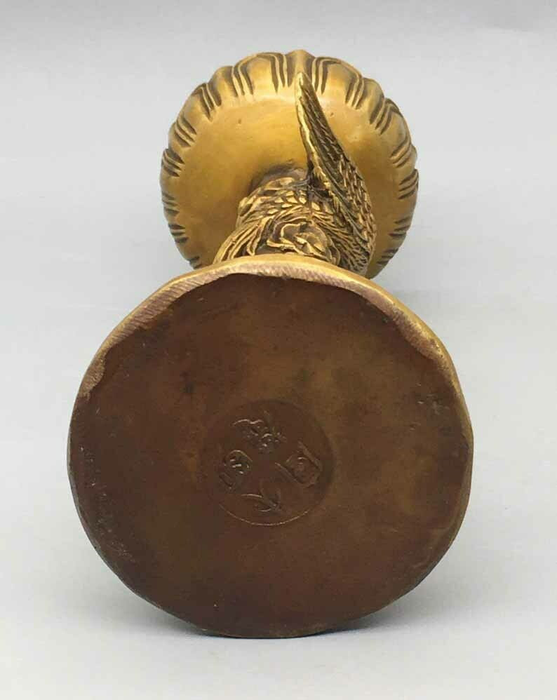 China Old Tibet Buddhism Xuande Mark Bronze Gilt Dragon Phoenix Candlestick Pair