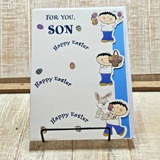 Designer Greetings Easter Card For Son Eggs Bunny Embossed Blue Blank Inside