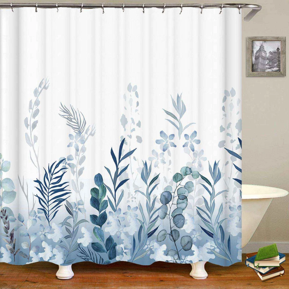 Fabric Shower Curtain Waterproof With Hooks Decor Bathroom Bath Tub Floral Print - Image 3 of 4