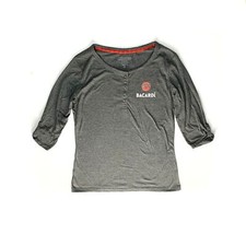 Woman's Bacardi Rum Quarter Sleeve Button Shirt Gray Medium Fitted Soft