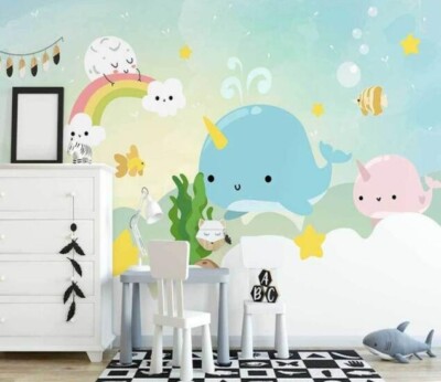 3D Unicorn Whale G741 Wallpaper Wall Murals Removable Self-adhesive Honey