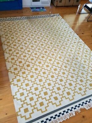 100 Wool Flatweave Rug By Ikea Yellow Aztec Pattern 230 X 170cm