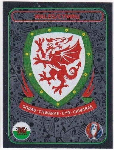PANINI EURO 2016 ~ FIGURINA singola n. 126 sticker ~ scudetto shiny Wales