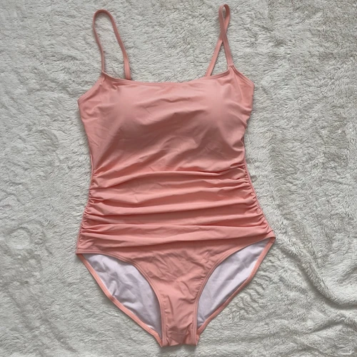 NWT EoMENIE Women's One Piece Swimsuit Tummy Control Ruched Size Large Salmon