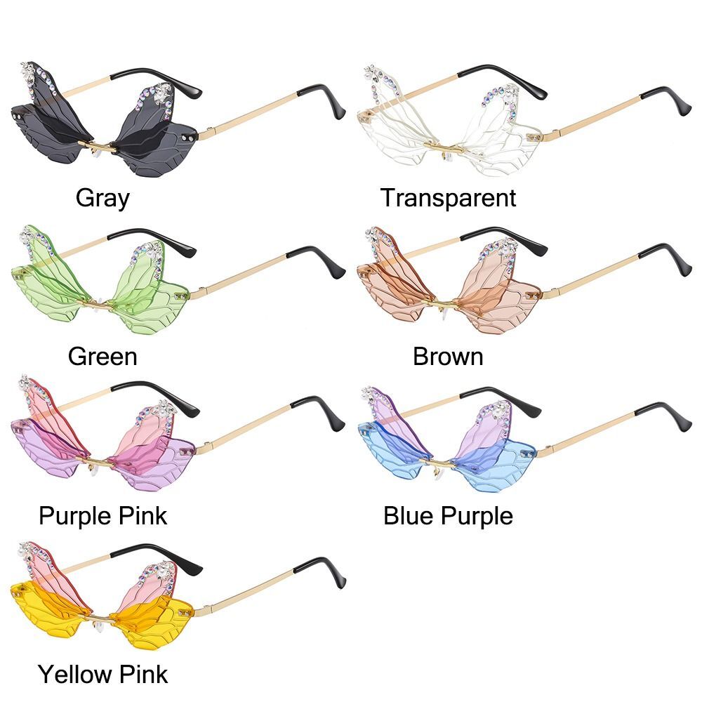 Irregular Rimless Dragonfly Wing Sunglasses Shades Bling 