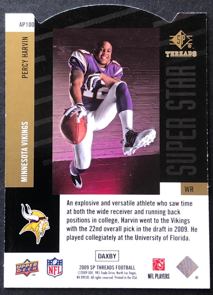 PERCY HARVIN 2009 Upper Deck SP Threads SP Super Star Die-Cuts #AP100 Rookie RC - Image 2 of 2