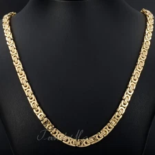 7mm 18-30 in Gold Plated Stainless Steel Necklace Flat Byzantine Mens Boys Chain