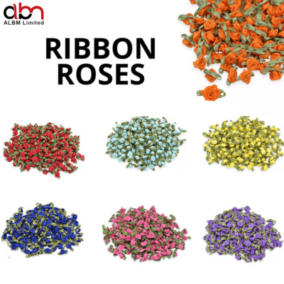 Satin kleines Band Rosen Knospen Verzierungen alle 27 Farben verschiedene Mengen