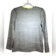 Tek Gear DryTek Long Sleeve Heather Grey Neon Yellow Trim Size Boys Large 14-16