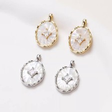 2pcs Oval Pearl Shell Charm,Oval Zircon Pendant,Earring Necklace Charm