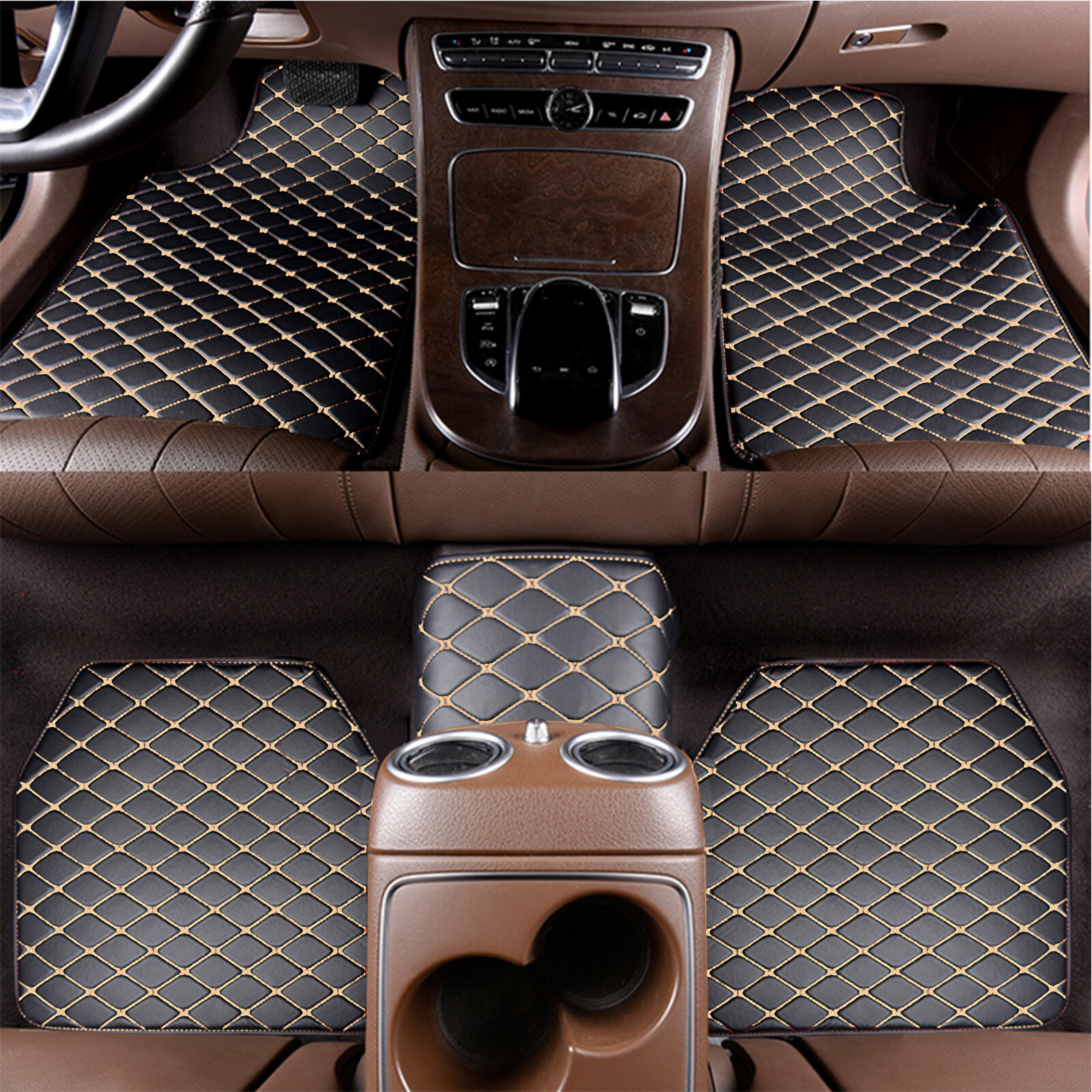 For BMW 528i 325i 5Pcs Car Floor Mats Front&Back PU Leather Carpets