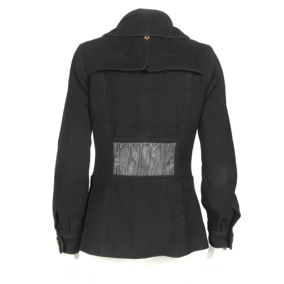 Mackage Pea Coat Black Wool w/ Leather Trim Jacket Women's size P/S - (blemish) - Imagem 4 de 4