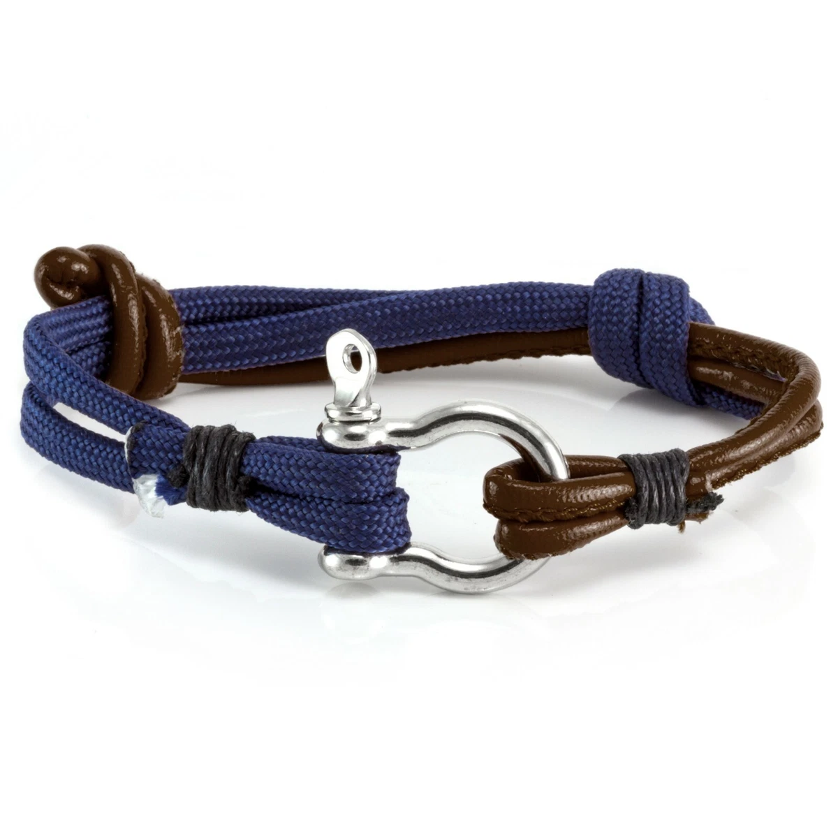 Mens Adjustable Blue Brown Cord Sailor Rope Knot Anchor Wrap Wristband Bracelet
