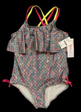 BCBG Girl s One Piece Swimsuit Size:M Shimmer mermaid print NWT