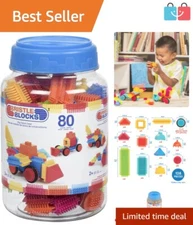 Creative Building Blocks Set - 80 Interlocking Bristle Pieces for Toddlers