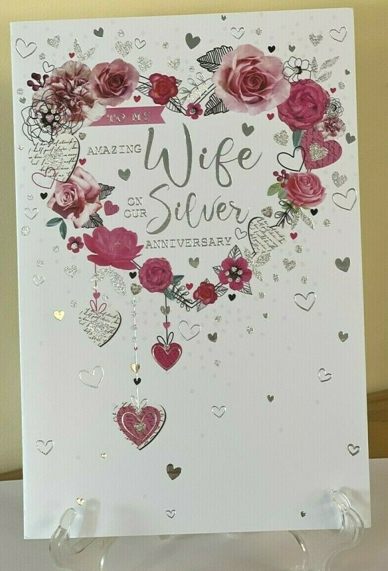 Silver Wedding Anniversary Card To My Amazing Wife Foil Finish 25 years