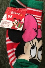 Disney Little Girl s Minnie Mouse 6 Pair, No Show, Asst Christmas Sock Size 4-10