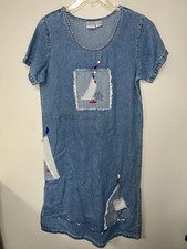 Blue Bayou Woman’s Denim Dress Blue Jean Long Nautical Sailboat Harbor VTG Med