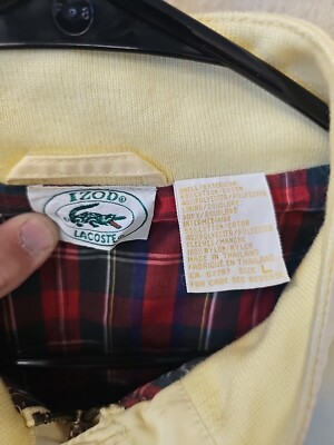 Vintage Izod Lacoste Jacket Mens Size Large Yellow Full Zip 80s