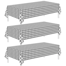 Plastic Tablecloths for Rectangle Tables 3 54" x 108" Gray and White Checkered
