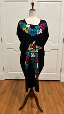 Mexican black dress, Oaxaca dress, hand embroidery dress, Peacock dress.