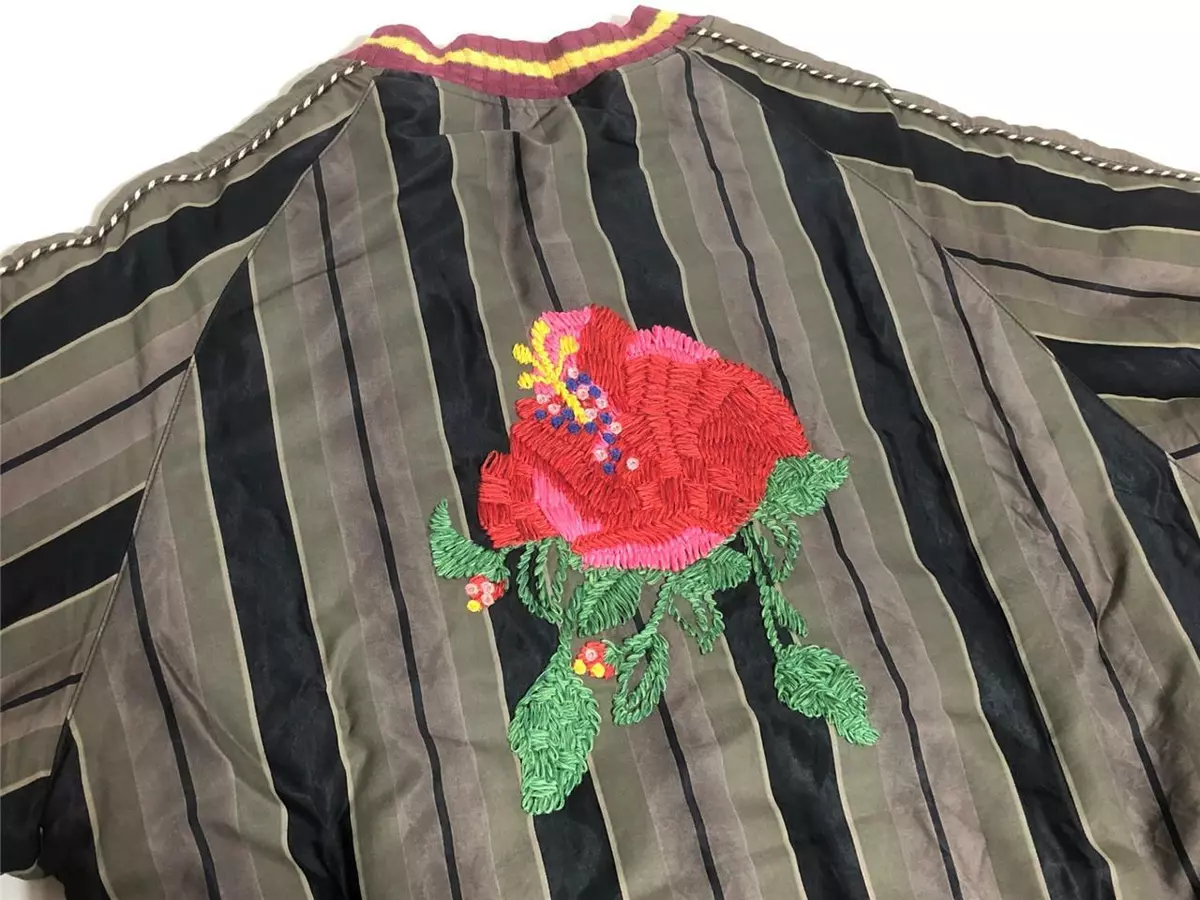 KAPITAL rayon stripe Souvenir Bomber Jacket hibiscus palm tree